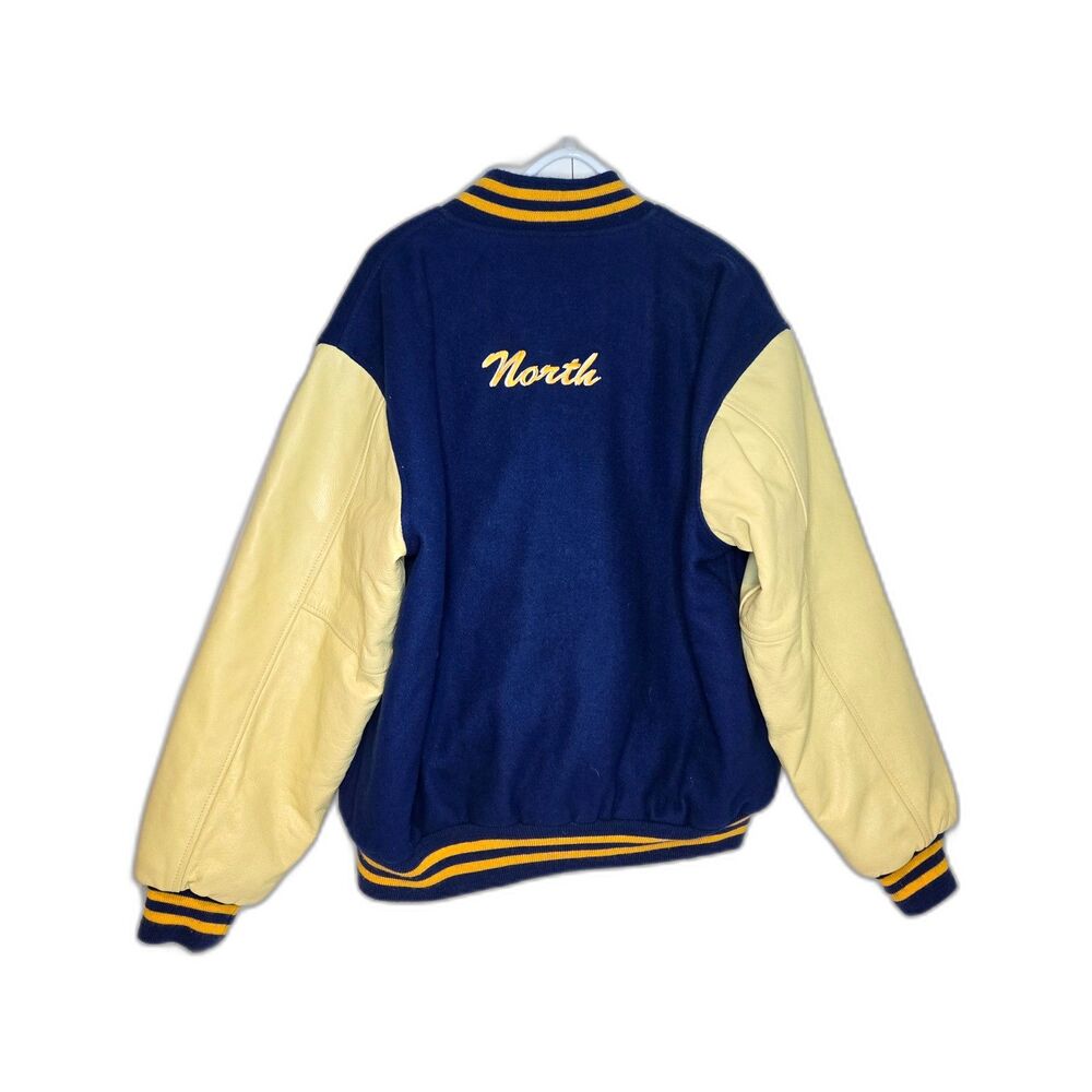 Game Sportswear Varsity Jacket 2004 Wool Leather USA Made Men's Size XL Blue - Picture 2 of 9